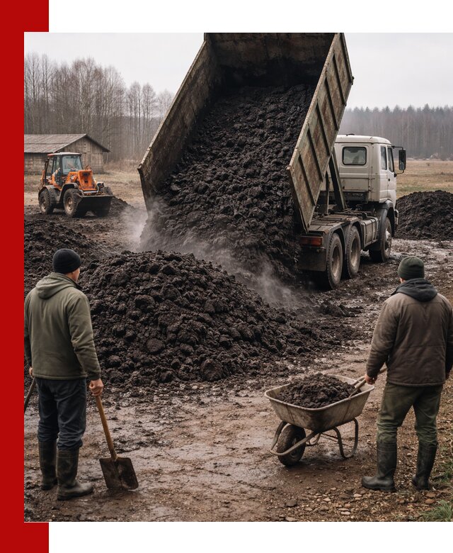 Доставка низинного торфа с разгрузкой и доставкой в Юрге