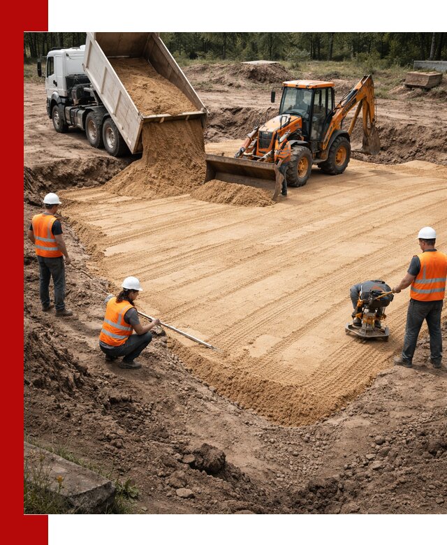 Устройство песчаной подушки для фундаментов и дорог в Юрге